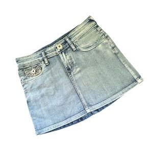 New! True People Blue Denim Mini Skirt with Camo Details sz 1